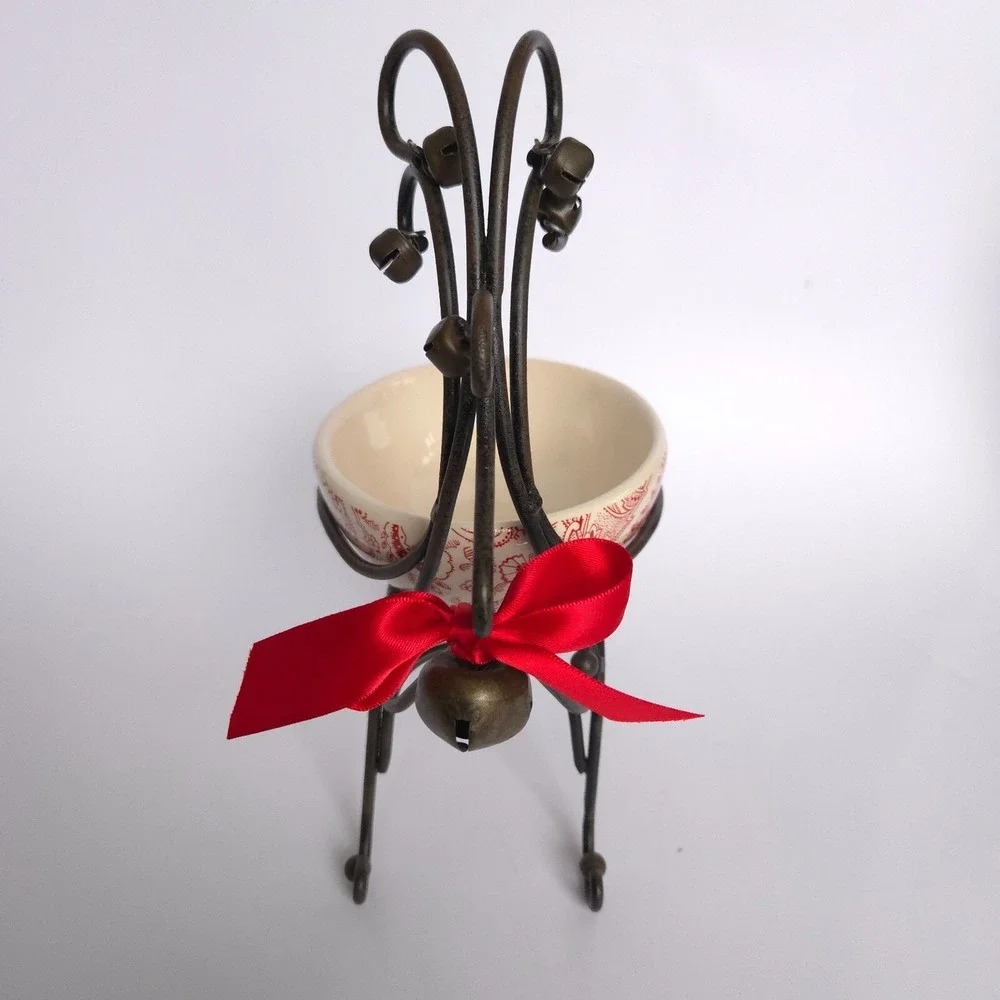 Silvestri Metal Reindeer Ceramic Paisley Serving Dip Bowl Christmas Holiday - Picture 3 of 15